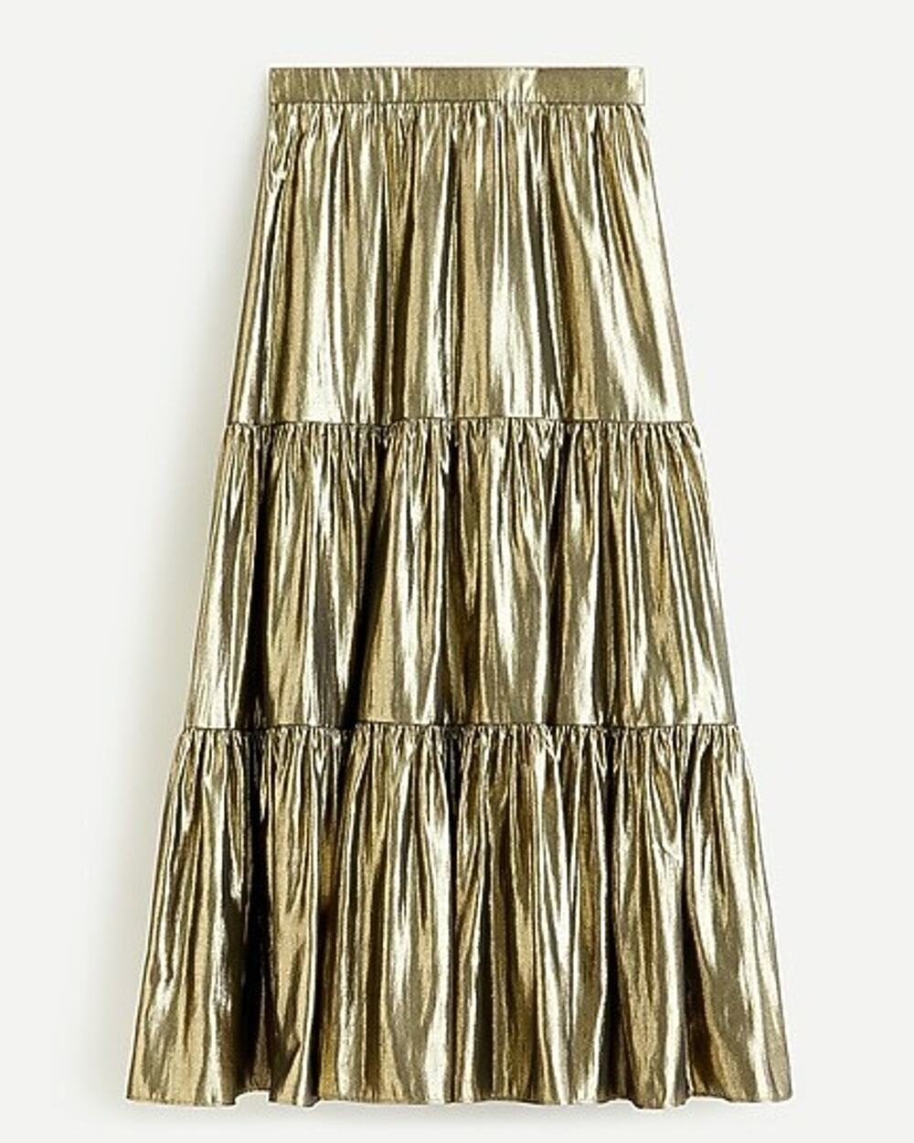 NWOT JCrew Tiered Maxi Skirt in Metallic Lamé Gold size S